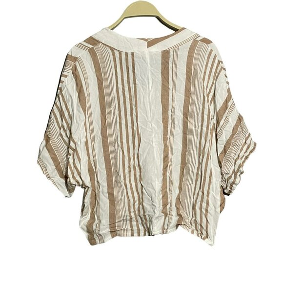 Sim Sam Blouse Women Size L Vneck Stripe Beige Button Hippie Relax Loose Comfy - Picture 2 of 10